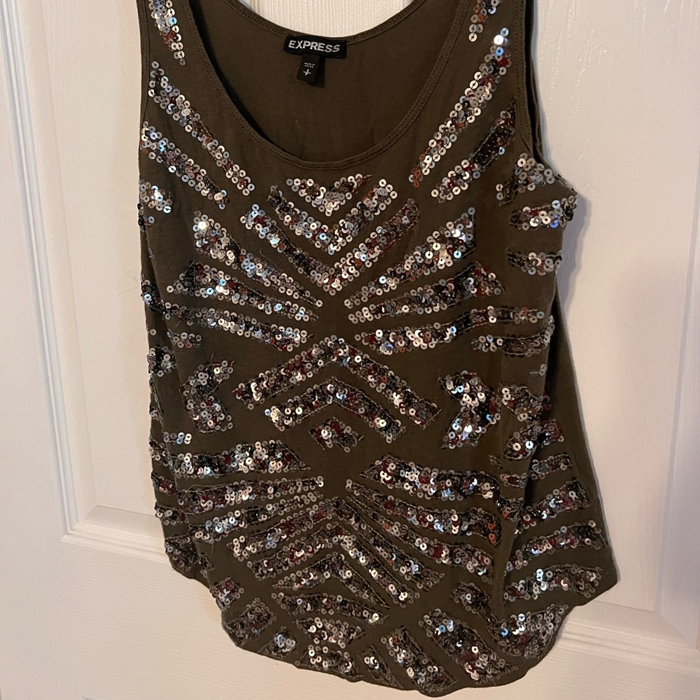 Express sequin green tank top size small